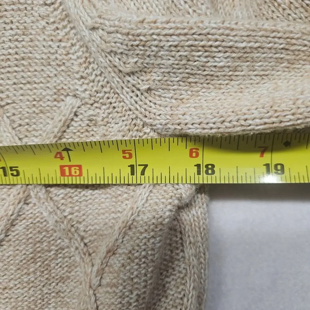 L.L. Bean Button Front Cardigan Sweater Size Medium Oatmeal Beige Cotton